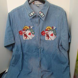 vintage 90s las vegas casino Passion embroidered denim button up shirt large